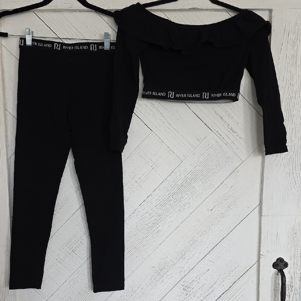 River Island Black Ruffle Top and Leggings Set